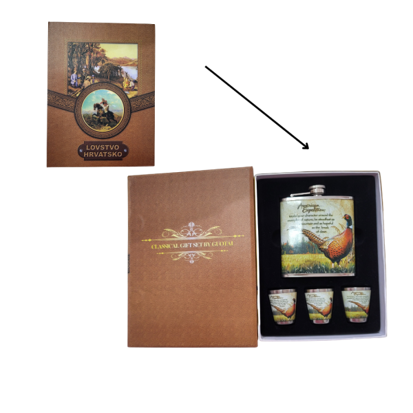 poklon za lovca, pljoska , čašice, kutija knjiga , poklon za muškarca