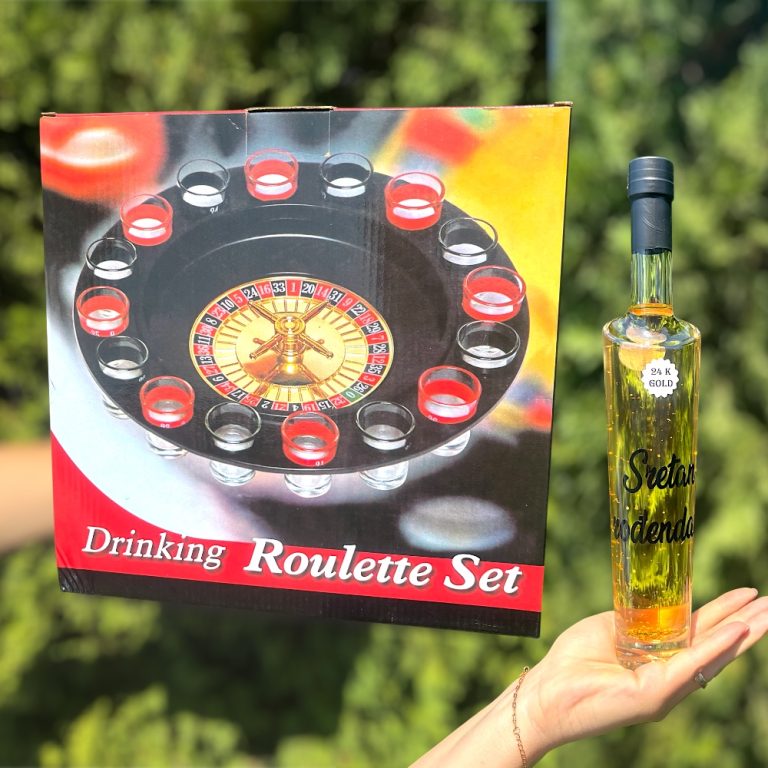 igra rulet sa čašicama, rakija, rakija šljivovica, rakija sa zlatom, poklon za 18.rođendan , poklon za momka, poklon za mladića